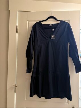 Madewell Navy V-Neck Long Sleeve Tiered Dress